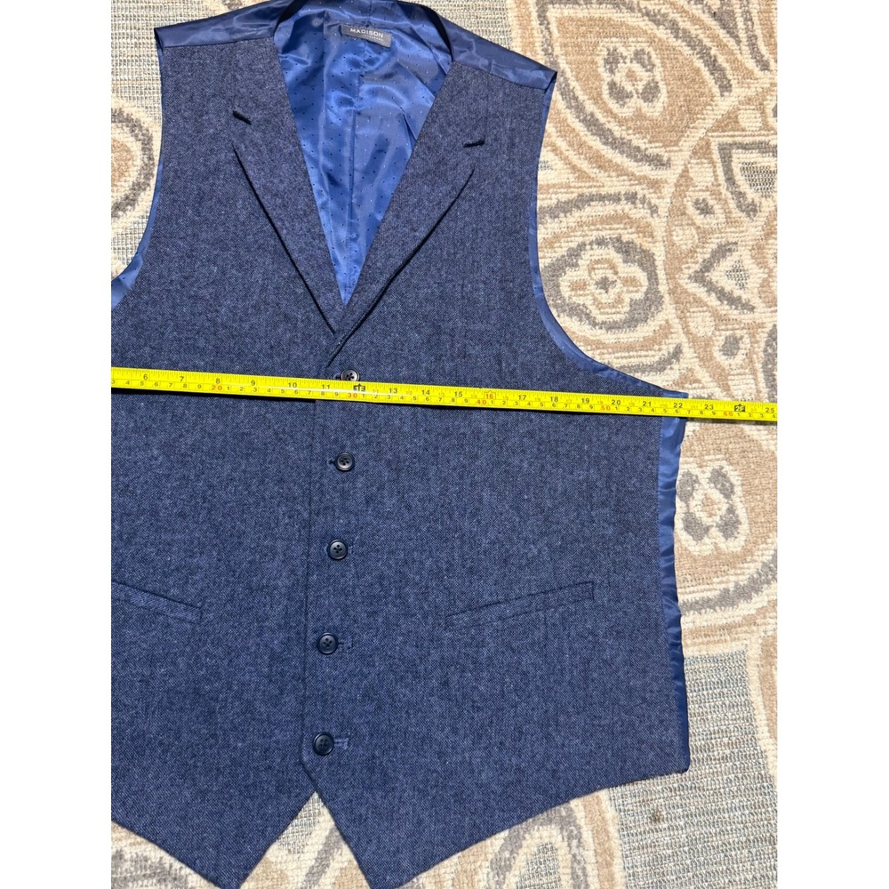 Madison Mens Blue Wool Blend Notched Lapel Suit Vest Waistcoat Size L - Picture 5 of 8